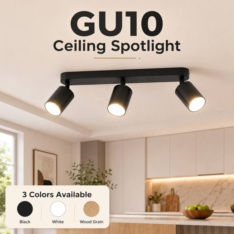 CANMEIJIA 1pc Long Track GU10 Ceiling Spotlight, Black/White, 3-Head, Rotatable Lamp Head, Adjustable Angle, No Light Source, For Living Room, Bedroom, Hallway, Store Lighting