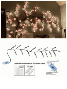 1pc Cherry Blossom Branch Shaped LED Wall Light, USB Powered, 8 Lighting Modes, Flexible Willow Branch Design, Floral Wall Decor, Suitable For Bedroom, Home, Wedding Decoration And Holiday Party Decoration. - Multicolor - View 13