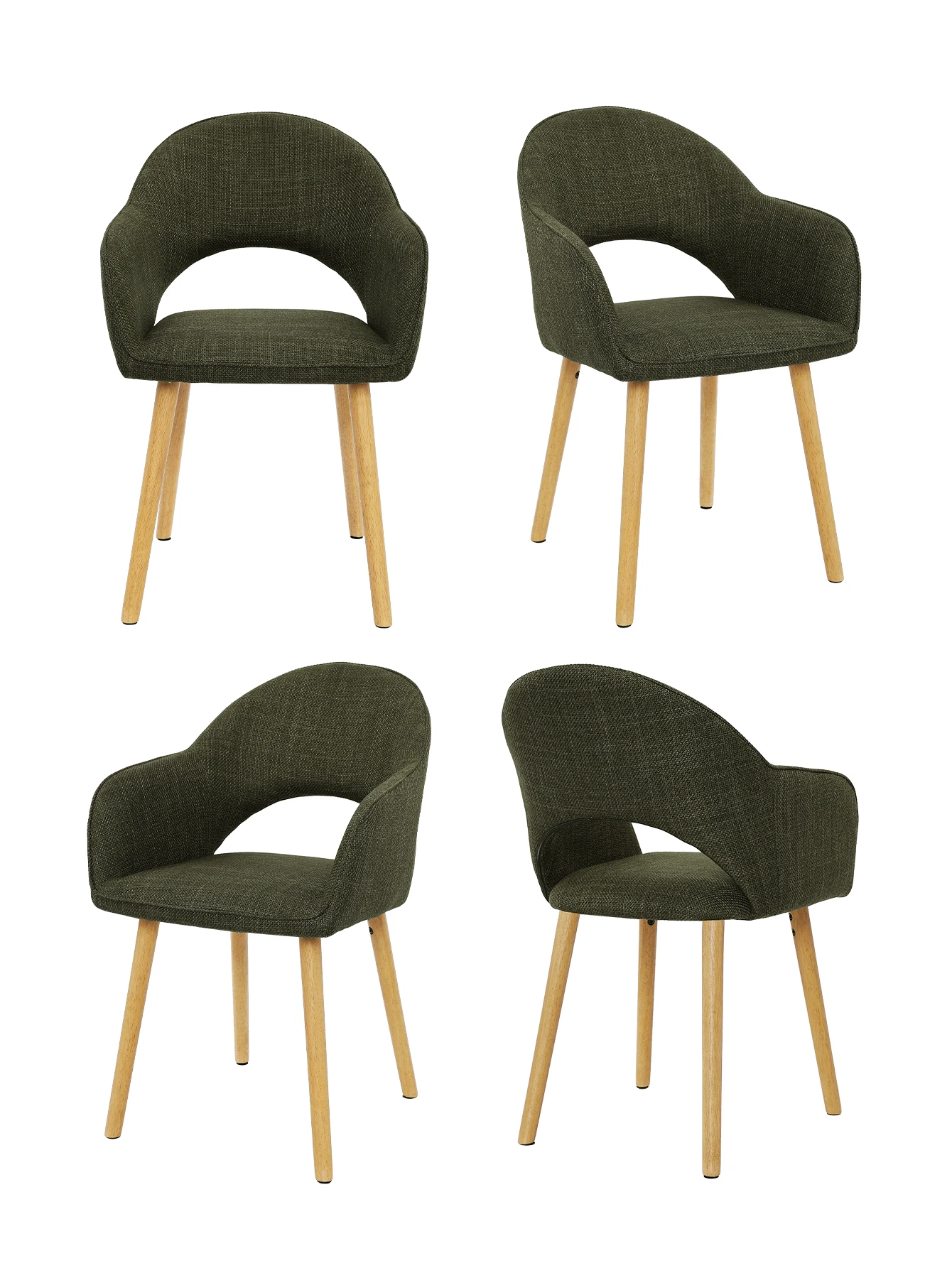 Goeurvant Modern Crescent-Back Upholstered Dining Chairs With Armrests And Solid Wood Legs For Dining Room, Living Room, Study - Set Of 2 / Set Of 4 / Set Of 6-Olive Green Textured Fabric - 橄欖綠 - 查看 1