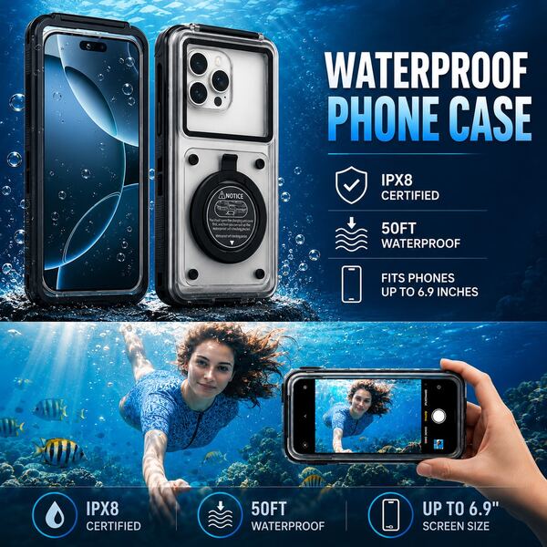 1pc Universal 6.9 Inch Waterproof Phone Case, Touch Screen With Stand, Shockproof And Anti-Drop, Suitable For All Smartphones, Perfect Gift For Water Sports Enthusiasts, Suitable For Swimming Pool, Ocean Diving, Pool Party