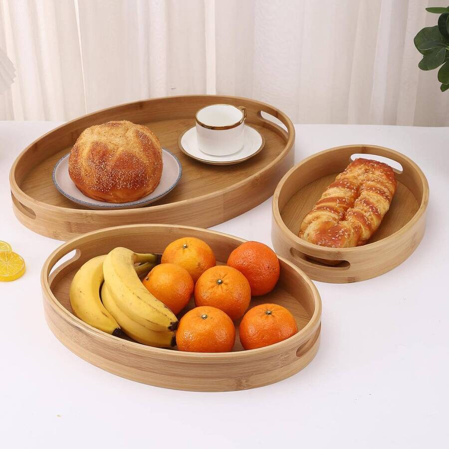 1 pieza Bandeja de comida oval bocadillo minimalista de bambú para casa - Albaricoque - Ver 1