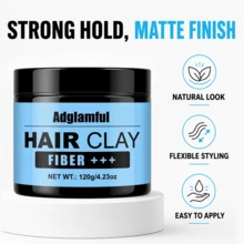 Adglamful 男士造型髮泥 120g，天然清新香調啞光髮蠟，適合打造蓬鬆乾爽造型，持久定型，輕盈不黏膩，營造自然紋理效果 - 泥 - 查看 5