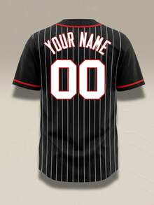 Custom Men Black Pink Baseball Jersey Personalized Name Number Pinstripe Button Up Sporty Gameday Shirt Loose Activewear Tops - Black - View 4