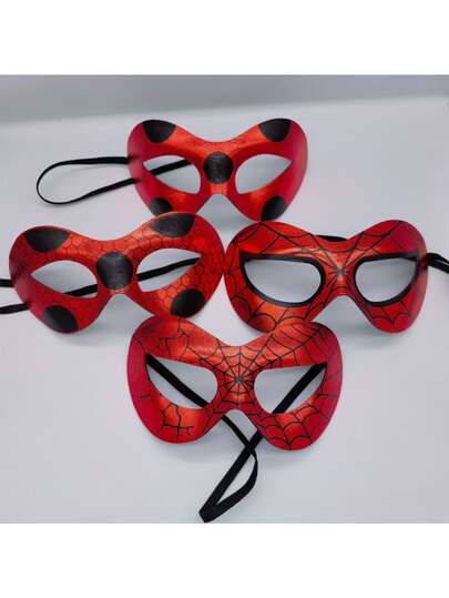 Classic Spider-Man Ladybug Half-Face Eye Mask, Red Base With Exquisite Printed Texture, Paired With Elastic Band For Secure Fit And Slip-Resistance. Suitable For Teen Theme Parties, Halloween Cosplay, Stage Performances, And Holiday Costume Parties. Multiple Pattern Styles Available, Lightweight And Contoured To Fit Face Shape, Creating A Strong Atmosphere. Also Perfect For Daily Fun Outfits And Quirky Accessories For Friends' Gatherings.