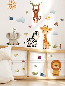 Jungle Nursery Wall Decals, Wild Animal Giraffe Lion Elephant Stickers, Home Decor, Toddler Bedroom Supplies, Cute Unisex Baby Room Wall Art - Multicolor - View 1