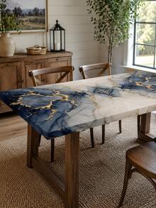 1pc Blue & Gold Marble Pattern Square Elastic Tablecloth, Modern Luxury Full Coverage Dining Table Protector, Suitable For Kitchen, Dining Room, Party, Home Tabletop Dust-Proof Decoration, Art Home Decor - Multicolor - View 6