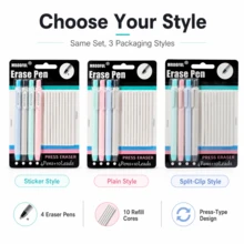 4PCS Eraser Pen Set With 10 Refill Eraser Cores, Press-Type Retractable Pencil Erasers, Refillable Correction Eraser Pens For Students, Artists, School, Office, Drawing, Sketching And Note Taking - Multicolor - View 3