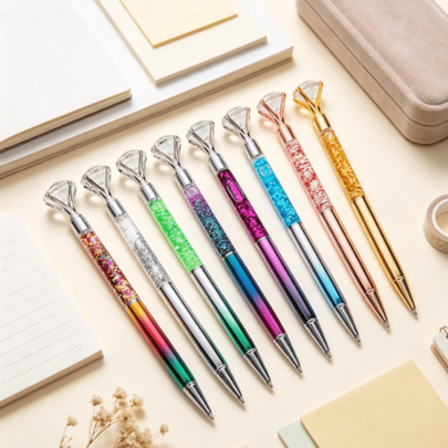 Metallic Retractable Ballpoint Pens With Glitter-Accented Barrels – Portable Writing Pens Available In Packs Of 4, 8, Or 12 (Random Colors); Ideal Stationery Gift Set For Colleagues Or Holiday Gifting.