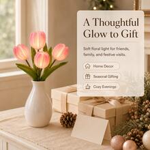 Potted Tulip LED Night Light, Artificial Flower Table Lamp With Ceramic Pot, USB Powered Desk Atmosphere Lamp For Bedroom Home Decor Romantic Gift - Multicolor - View 3