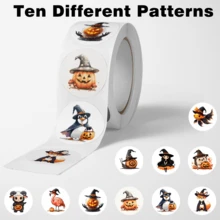 502 Pcs/Roll Halloween Element Animal Pattern Stickers, 10 Assorted Styles, Gift Wrapping Labels, Scrapbooking Stickers, Planner Gift Wrapping, Paper Craft Decoration, Party Gifts, Gift Box Decoration And Reward Stickers - Multicolor - View 2
