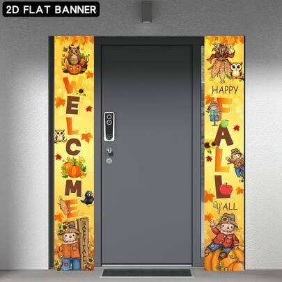 2D Flat Flag, 2D Flat - 1pc 2D Flag Autumn Harvest Theme Door Decor Banner, With Pumpkin, Scarecrow, Owl, Maple Leaf, Sunflower Elements, Made Of Polyester Material, No Power Required For Convenient Use, Suitable For Party Decoration, Can Be Used As Holiday Gift, Suitable For Indoor And Outdoor Autumn Theme Events, Can Be Used As Photo Backdrop, Door Side Decoration, Suitable For Family Gatherings, Outdoor Autumn Activities, Studio Layout, Store Decoration, Style Is Warm And Full Of Autumn Atmosphere