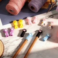 6PCS Cat Paw Shaped Knitting Needle Protectors, Cute Decorative Covers, Knitting Tools, Compatible With Crochet Hooks, Straight Needles, Circular Needles And All Hand Knitting Projects - Cat Paw Protector - View 4