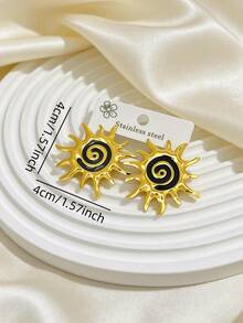 5 pares de pendientes de botón de mujer de moda hipoalergénicos de acero inoxidable 304 con diseño de girasol, pendientes de espiral esmaltados, joyería chapada en oro que no se desvanece - Multicolor - Ver 7