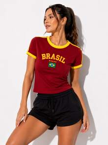 BabyLook Women's Embroidered Brazil Shirt Without State - 紅色 - 查看 3