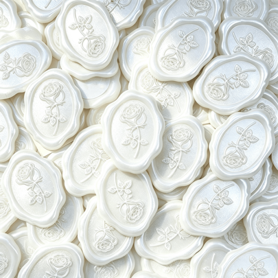 50PCS Elegant Pearlescent White Rose Wax Seal Stickers, Wedding Invitation Envelope Seal Stickers, Self-Adhesive Stickers, Perfect For Invitations, Gift Packaging