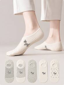 5雙隨機款式女款可愛小狗提花隱形低筒襪，適合運動鞋 - 彩色 - 查看 2