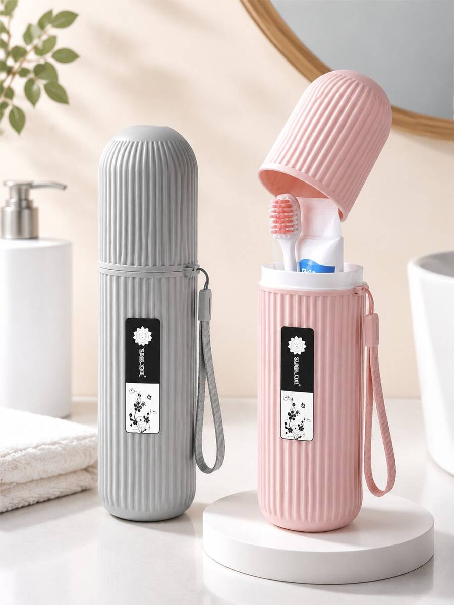 2pcs/1pc Portable Travel Toothbrush & Toothpaste Storage Box, Integrated Toothbrush Holder With Hanging Rope, Multi-Functional Wash Cup, Suitable For Camping, Business Trip, Home Bathroom And Daily Use, Back To School Essential, New Year Gift