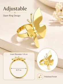 1/5pcs Gold Bow & Flower Open Ring Set, Oversized Hollow Wide Cuff Stackable Rings - D064-5pcs - View 9