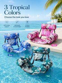 Inflatable Swimming Pool Floating Raft With Backrest, Water Lounge Chair Made Of Thickened PVC Material, Breathable Mesh Fabric Non-Stick To Skin, Suitable For Beach Use, Summer Vacation, Pool Party, Water Games And Pool Floating Supplies - Multicolor - View 2