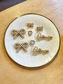8pcs/Set Gold Butterfly Heart Rhinestone Shoe Charms, Suitable For DIY Perforated Shoes, Perfect Gift For Friends. - Gold - View 3