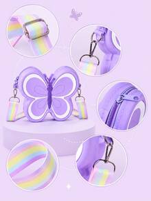XD New Butterfly-Shaped Silicone Zipper Pouch For Kids, Suitable For Outdoor Use, Can Store Keys, Data Cables, Coins And Rings, Thanksgiving/Valentine's Day/Halloween Birthday Gift Crossbody Bag - Multicolor - View 5