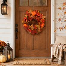 Autumn Harvest Pumpkin Wreath, 15 Inch Artificial Maple Leaf Wreath With Orange Pumpkins And Berries, Suitable For Front Door, Wall And Fireplace Decoration - Pumpkin Berries - View 4