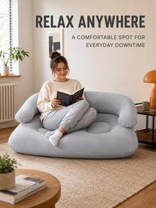 1pc Double Foldable Inflatable Sofa Chair, Soft Comfortable Home Leisure Slouchy Lounge Chair, Portable Outdoor Inflatable Mattress, Can Lie/Sleep, Adult Double/Multi-Person Nap Room, Summer Camping, Dormitory Essential, Back To School, Labor Day, Road Trip - Multicolor - View 2