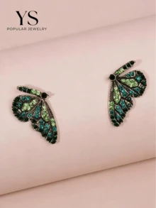 1 Pair Vintage Crystal Butterfly Stud Earrings - Green - View 1