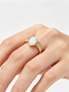 1.25-1.5ct Vintage Gold Plated Pear/Oval Opal Ring, S925 Sterling Silver Band Teardrop Fire Opal, Engagement Ring, Exquisite Jewelry Gift For Women - Style B-white - View 4