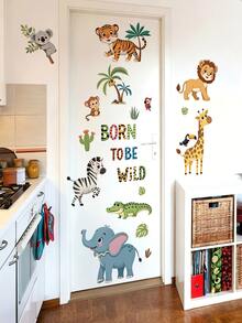 Jungle Nursery Wall Decals, Wild Animal Giraffe Lion Elephant Stickers, Home Decor, Toddler Bedroom Supplies, Cute Unisex Baby Room Wall Art - Multicolor - View 4