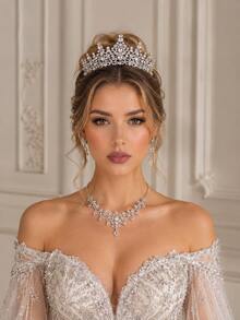 1 Stück Stück silberne Braut-Tiara mit komplettem Strassbesatz, Vintage-Kristall-Hochzeitskrone, elegantes Haaraccessoire für Schönheitswettbewerbe, Abschlussball und Partys - Verschiedenfarbig - Übersicht 1
