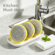 24/12/6/Pcs Kitchen Cleaning Sponges And Scrubbing Brushes - Durable Washable Yellow Polyester Dishcloth With Textured Surface, Suitable For Sinks, Stoves, Cookware, Etc., Multi-Functional Cleaning Tools For Bedroom, Kitchen - Multicolor - View 7