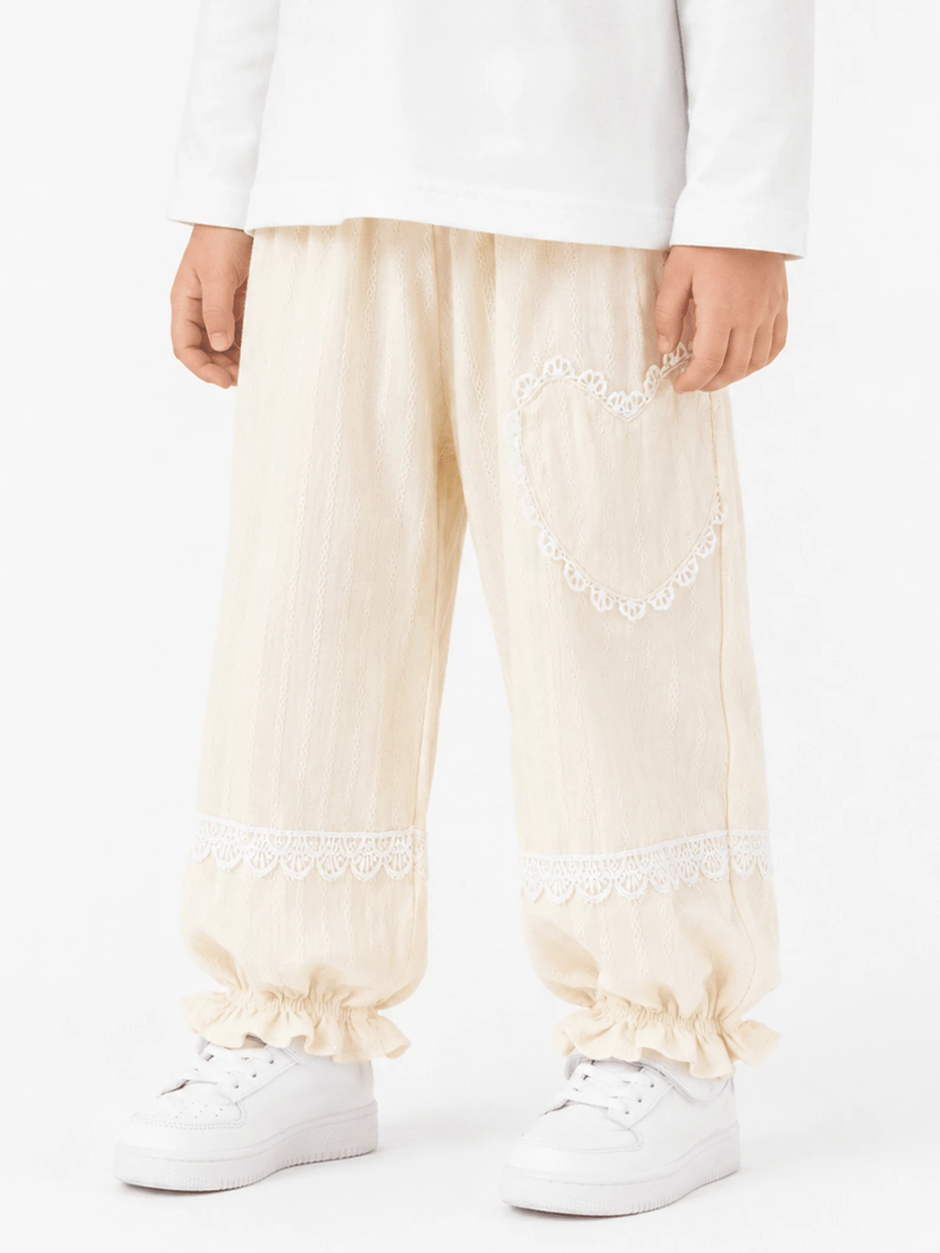 Balabala Pantalones de verano anti-mosquitos para niñas con lindo encaje y dobladillo con volantes - blanco lechoso - Ver 1