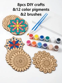 OBOVAY 23pcs/22pcs/1pc Creative Graffiti Wood Painting Craft Set Bohemian Pattern Suitable For Daily Home Decoration Festival Pendants, Hanging Decorations, Coasters, Holiday Gifts, Etc It Is Also The Most Suitable Gift For Diy Enthusiasts And Beginners - Multicolor - View 14