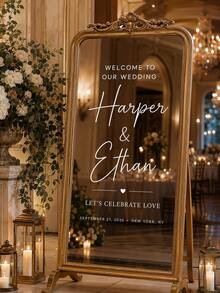 1pc Customized Mirror Sticker Wedding Decor - Wedding Signage Decoration DIY Wedding Sticker - Mirror Sticker "Welcome To Wedding" - Customized Mirror Letter Sticker Decal - Just Married - Wedding Marriage Decor/Modern Wedding Welcome Sign/Personalized Bride And Groom Name And Date/Mirror Sticker - Bridal Shower - Multicolor - View 6