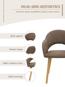 Goeurvant Modern Crescent-Back Upholstered Dining Chairs With Armrests And Solid Wood Legs For Dining Room, Living Room, Study - Set Of 2 / Set Of 4 / Set Of 6-Brown Textured Fabric - 棕色 - 查看 2
