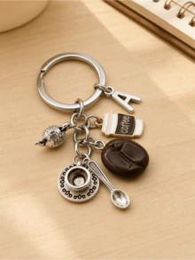 1pc Exquisite Letter Coffee Theme Keychain, Vintage Metal Coffee Bean Teapot Cup Spoon Pendant Key Ring, Casual Creative Commemorative Gift, French Versatile Accessory - Multicolor - View 9