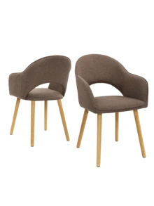 Goeurvant Modern Crescent-Back Upholstered Dining Chairs With Armrests And Solid Wood Legs For Dining Room, Living Room, Study - Set Of 2 / Set Of 4 / Set Of 6-Brown Textured Fabric - 棕色 - 查看 10