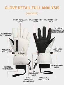 Vilico Women's Winter Outdoor Ski Gloves, Thick Fleece Lining, -20°C Cold Resistant, Five-Finger Design, Touchscreen Responsive, Zipper Pocket On Back For Storing Ski Gear And Other Items, Suitable For Motorcycle Riding, Skiing And Winter Outdoor Activities - Multicolor - View 7