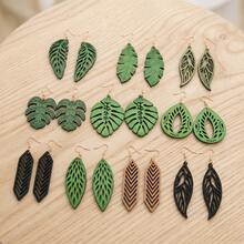 10 paires/7 paires/set, boucles d'oreilles géométriques en bois avec feuilles ajourées pour femmes, style vintage élégant, convient pour la fête des mères et le port quotidien - géométrie - Voir 6