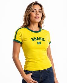 Women's Brazil Embroidered Flag Slim Fit T-Shirt - 黃色的 - 查看 2