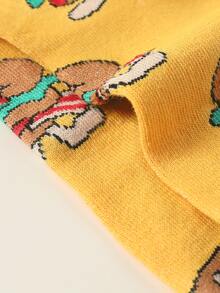 5 pares de calcetines para mujer en blanco, amarillo, rosa y azul, con divertidos y lindos patrones de dibujos animados de hamburguesa, papas fritas, pizza y helado, calcetines de media caña, de tela de punto transpirable, suave y cómoda, adecuados para uso diario, estilo de calle versátil y de moda, para todas las estaciones, interiores y exteriores - Multicolor - Ver 5