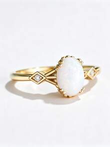 1.25-1.5ct Vintage Gold Plated Pear/Oval Opal Ring, S925 Sterling Silver Band Teardrop Fire Opal, Engagement Ring, Exquisite Jewelry Gift For Women - Style B-white - View 9