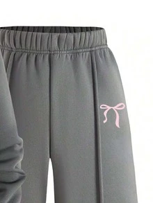 Sweatshirt dan Celana Panjang Berkerah Tegak dengan Motif Kartun untuk Remaja Perempuan - Dark Grey - View 3