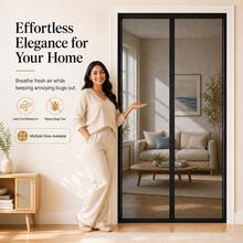 1pc Black Magnetic Screen Door, High-Density Polyester Mesh Self-Closing Curtain, Hands-Free Automatic Closure, Breathable Mosquito-Proof, Pet-Friendly, No-Drill Easy Installation, With Storage Hooks, Weighted Bottom Design, Multiple Sizes Available, Suitable For Entry Door, Patio Door, Balcony, Bedroom And Kitchen - Pure Black Polyester Screen Door - View 11