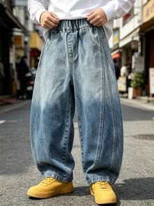 Tween Boys' Autumn Loose Fit Straight Leg Cargo Denim Jeans With Large Pockets, Suitable For Back To School, Daily Wear, Home And Outdoor Casual - Baby Blue - View 4