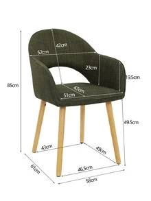 Goeurvant Modern Crescent-Back Upholstered Dining Chairs With Armrests And Solid Wood Legs For Dining Room, Living Room, Study - Set Of 2 / Set Of 4 / Set Of 6-Olive Green Textured Fabric - 橄欖綠 - 查看 8