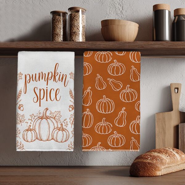 2pcs Minimalist Orange & White Line Autumn Pumpkin Kitchen Towels, 40*60cm Soft Microfiber Tea Towels, Suitable For Home Kitchen Restaurant Outdoor Camping Tabletop Cleaning Dish Cloth Hand Towel Accessories, Holiday Gift
