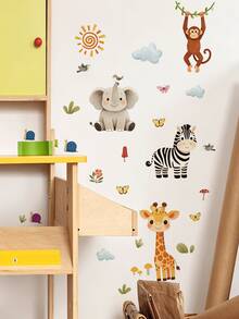 Jungle Nursery Wall Decals, Wild Animal Giraffe Lion Elephant Stickers, Home Decor, Toddler Bedroom Supplies, Cute Unisex Baby Room Wall Art - Multicolor - View 2