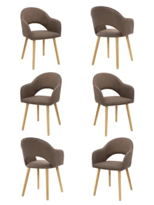 Goeurvant Modern Crescent-Back Upholstered Dining Chairs With Armrests And Solid Wood Legs For Dining Room, Living Room, Study - Set Of 2 / Set Of 4 / Set Of 6-Brown Textured Fabric - 棕色 - 查看 9